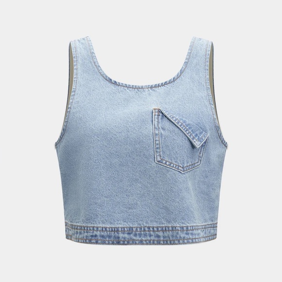 186. Micas XL Denim Crop Top and Shorts Set